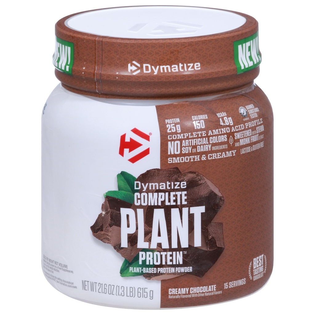 Dymatiser la protéine végétale végétalienne, chocolat crémeux, 25g de protéines, 4.8g BCAAs, profil complet d'acide amino, 15 portions