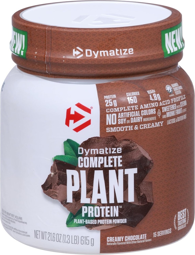 Dymatiser la protéine végétale végétalienne, chocolat crémeux, 25g de protéines, 4.8g BCAAs, profil complet d'acide amino, 15 portions