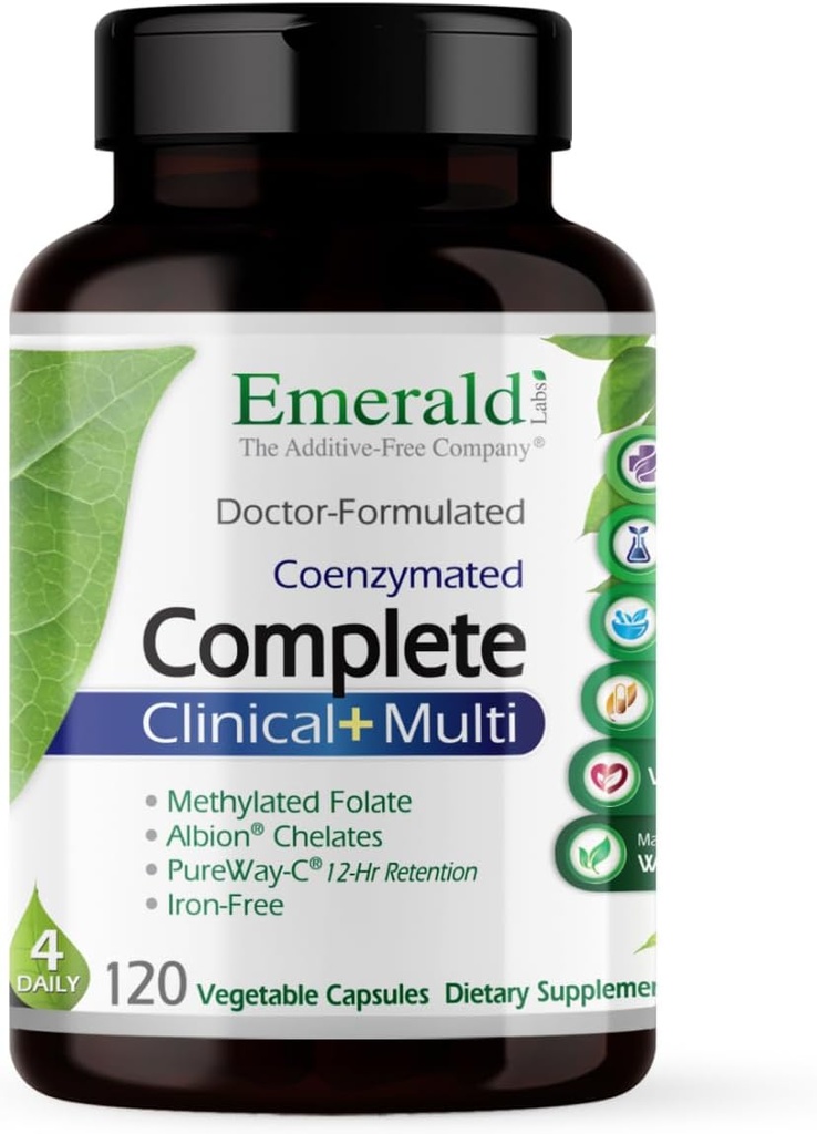 EMERALD LABS Complete Clinical Multi - Multivitamin with Methylated Folate, Vitamin D3, Digestive Enzymes & More for Gut Health, Immune Support & More* - 120 Vegetable Capsules (30-Day Supply)