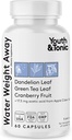 Youth & Tonic Natural Water Weight Away – Herbal Diuretic Pills for Bloating, Water Retention & Swelling Support for Women & Men – 60 Caps with Dandelion, Potassium, Green Tea & Apple Cider Vinegar