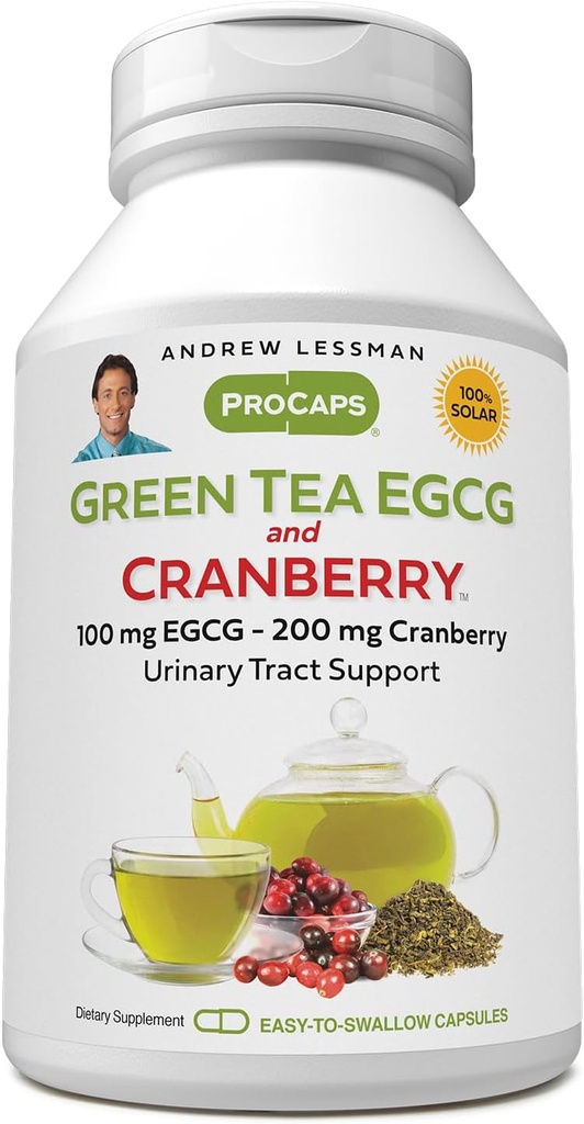 ANDREW LESSMAN Green Tea EGCG & Cranberry 60 Capsules - Standardisé pour Catéchines et Polyphénols. Aide à protéger les tissus, les organes et les systèmes dans tout le corps. Support puissant anti-oxydant