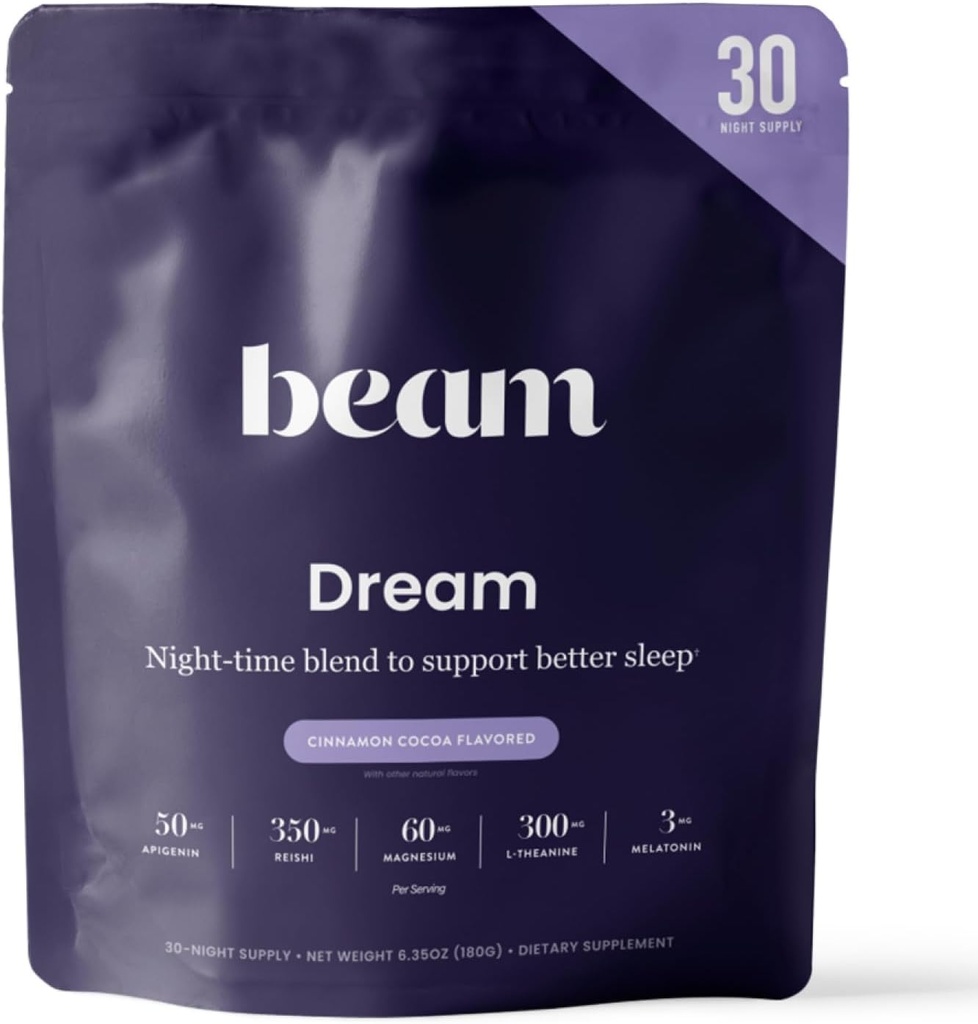 Beam Dream Sleep Powder, L-Theanine, Apigenin, Reishi et Magnésium, troisième partie testé aide au sommeil naturel et supplément de sommeil pour le sommeil profond, relaxation et récupération, soutien de sommeil naturel, 30 portions