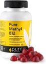 Méthyl B12 Gummées de vitamine - Vitamine végétalienne B12 Gummées de méthylcobalamine pour adultes et enfants - Gummée à croquer B-12 pour l'énergie et la fonction nerveuse – sans gluten, sans lait, sans kosher-60 Gummées 1500 mcg
