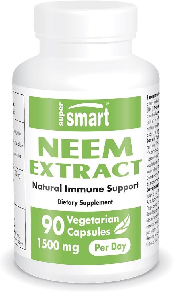 Supersmart - Neem Extract 1500mg per Day - Azadirachta Indica Leaf Oil Extract - Neem Supplement | Non-GMO & Gluten Free - 90 Vegetarian Capsules