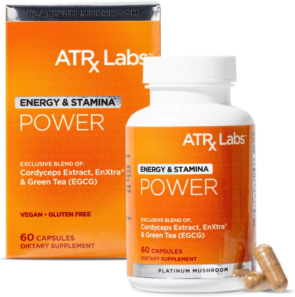 Puissance: Energy & Stamina - Supplément de champignons, avec Cordyceps, Thé Vert, et Extrait Proprietaire d'Alpinia Galanga, Peut améliorer Focus et Énergie, Vegan & sans gluten, 60 Capsules