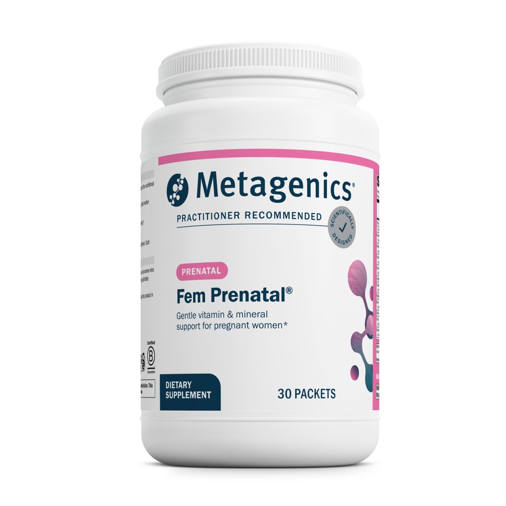 Métagène Fem Prénatal - Supplément Vitamine et Minéraux prénatals* - Prénatals pour les femmes* - avec vitamine C, iode et biotine - Multivitamines douces au système - 30 paquets