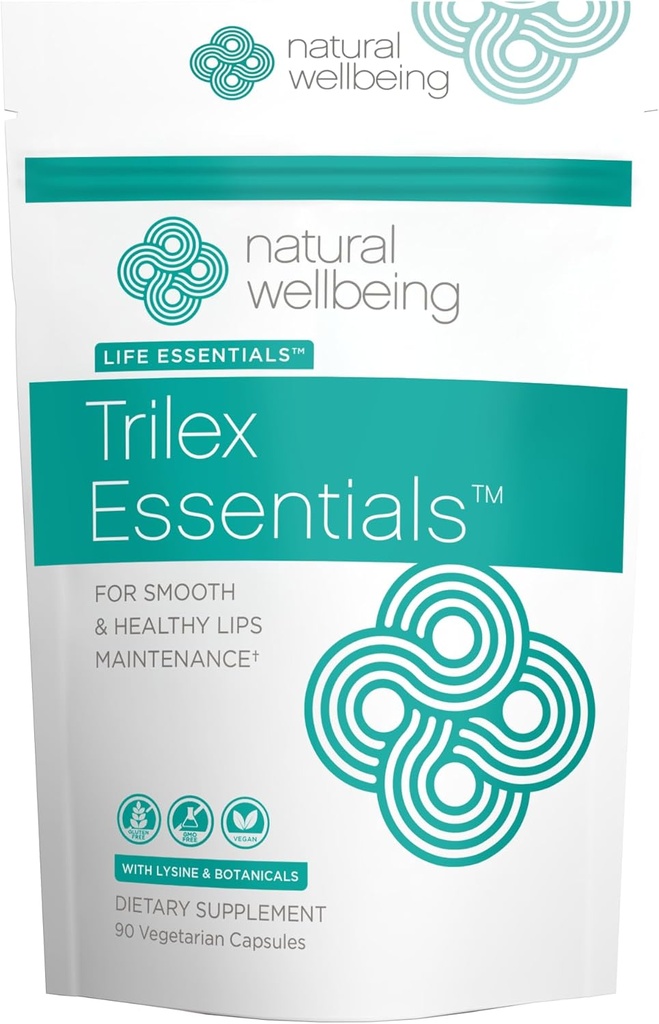 Bien-être naturel Trilex Essentials for Cold Sores - avec Lysine, St. John's Wort (Hypéricine) pour Lèvres lisses et saines - Supplément à base de plantes 90 Bonnets veg