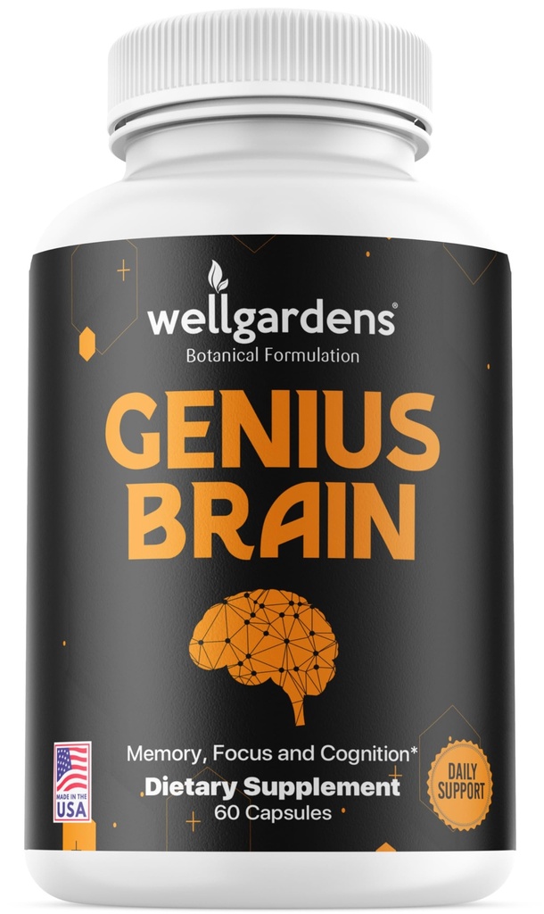 Suppléments Cerveau 100% pur pour mémoire, focus et cognition - Soutien quotidien pour la clarté mentale avec Bacopa, Magnésium, Vitamines B6, Phosphatidylsérine - Non-OGM, Sans gluten