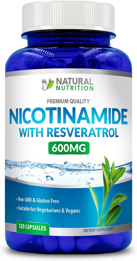 Générique Vitamine naturelle Nicotinamide avec Resvératrol 600mg (Vitamine B-3) 120 Capsules de Veggie Sans gluten et non-OGM