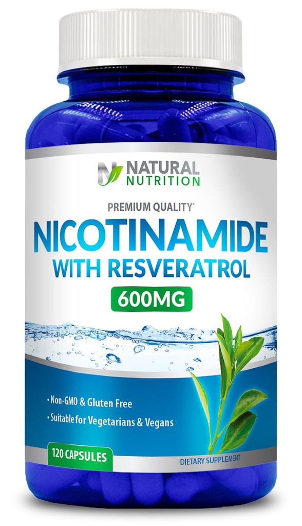 Générique Vitamine naturelle Nicotinamide avec Resvératrol 600mg (Vitamine B-3) 120 Capsules de Veggie Sans gluten et non-OGM