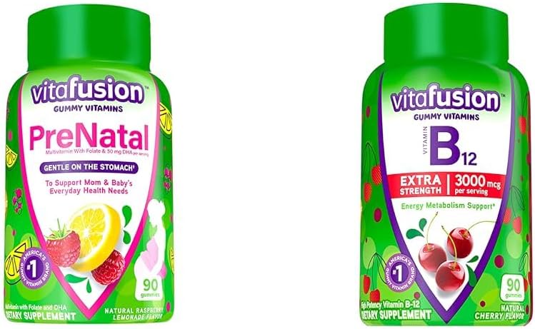Vitafusion PréNatal Vitamines Gommy, Lémonade aux framboises Aromatisée, Vitamines Grossesse pour les femmes et Vitamine B12 Gommy Vitamines pour le métabolisme énergétique Soutien
