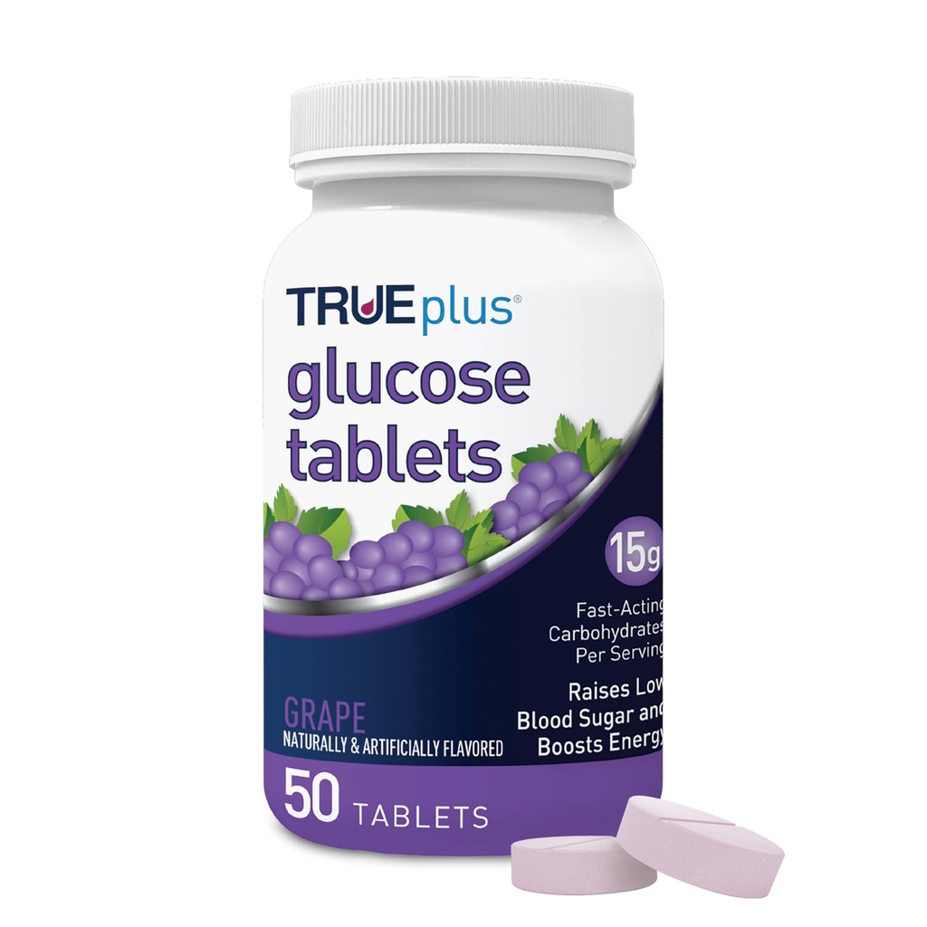 Comprimés de glucose TRUEplus®, saveur de raisin - bouteille 50ct