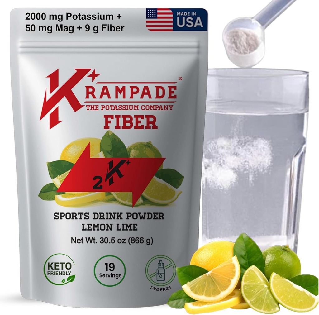 Supplément de fibre de Krampade Poudre d'électrolytes - 9g Fibre prébiotique + 2000mg Supplément de potassium + Magnésium
