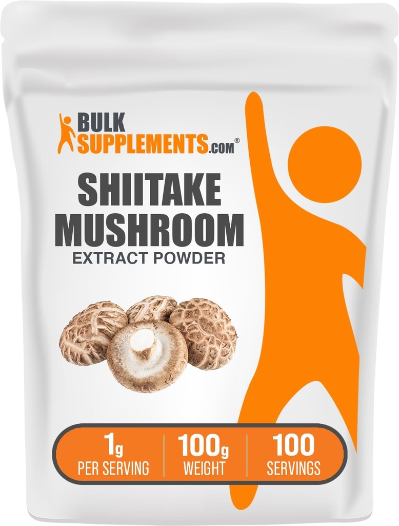 BulkSupplements.com Poudre d'extrait de champignons chiitake - Supplément de poudre de champignons chiitake, support immunitaire - Vegan & sans gluten, 1g par portion, 100g (3.5 oz) (paquet de 1)