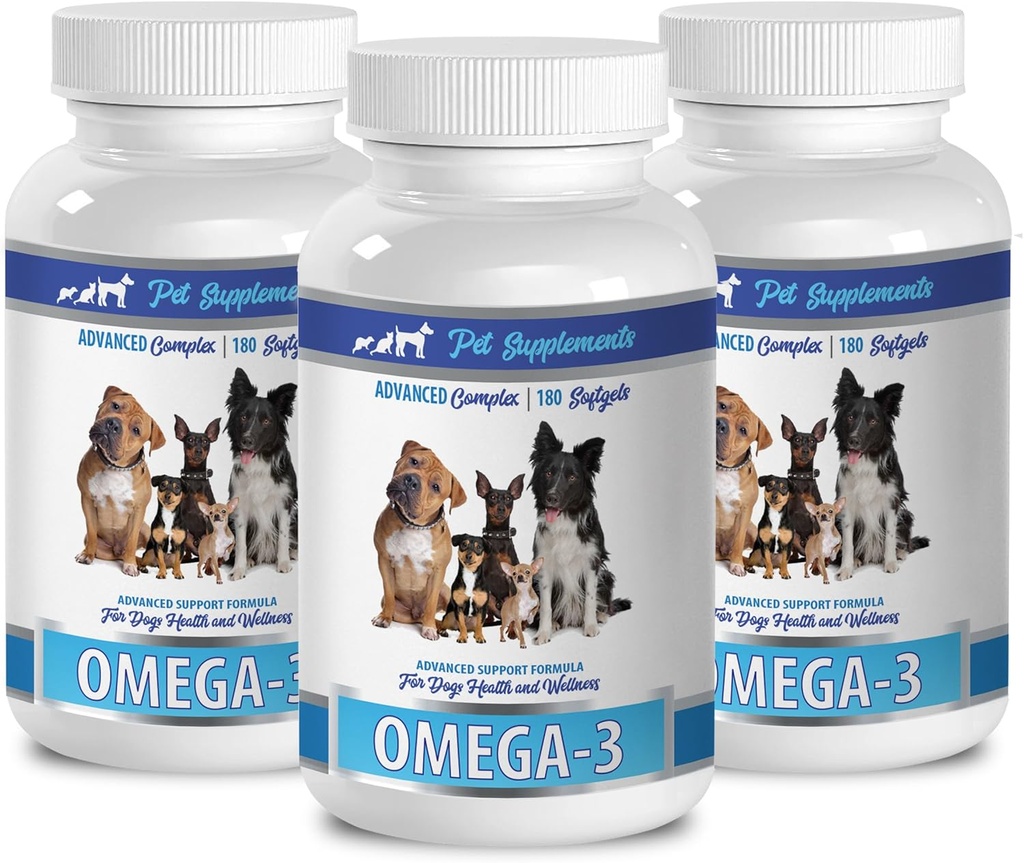 SUPPLÉMENTS PET & NUTRIITION LLC Skin and Coat Wet Dog Food - Dog Omega 3 Essential Fatty ACIDS - Advanced Formula - Hair and Coat Health - Natural - Dog Anti inflammatoire - 3 bouteilles (540 Softgels)