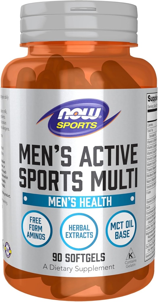 MAINTENANT Foods Sports Nutrition, Multi sports extrêmes pour hommes avec acides aminés de forme libre, ZMA®, Tribulus, huile MCT et extraits à base de plantes, 90 Softgels