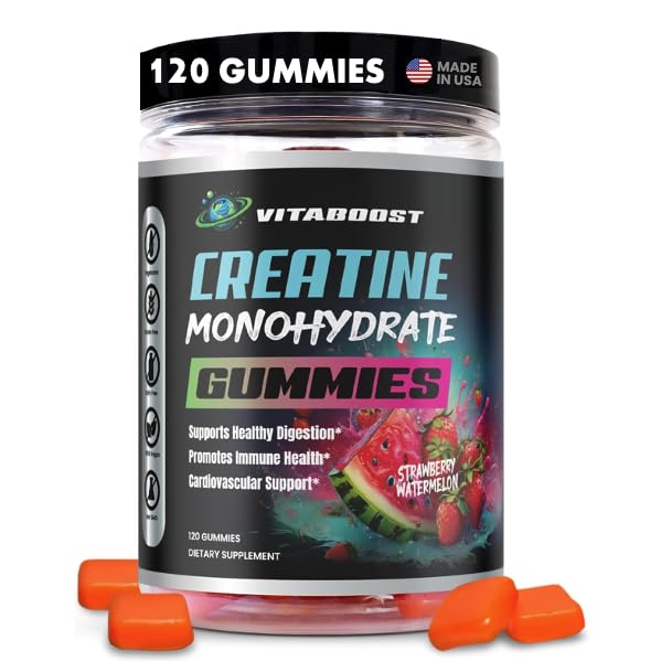 Gommies de créatine 5g- Monohydrate de créatine naturelle pour les hommes et les femmes- Delicious Strawberry Pastèque Flavor- Boost Strength, Energy & Muscle Growth- Vegan Pre Workout Gommies- Made in USA