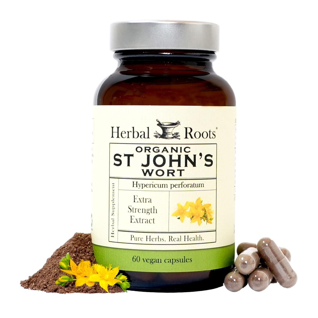 Graines à base de plantes St Johns Wort Capsules (450 mg par portion) Pure St. John's Wort sans liants ou remplisseurs Non OGM 60 Capsules végétaliennes