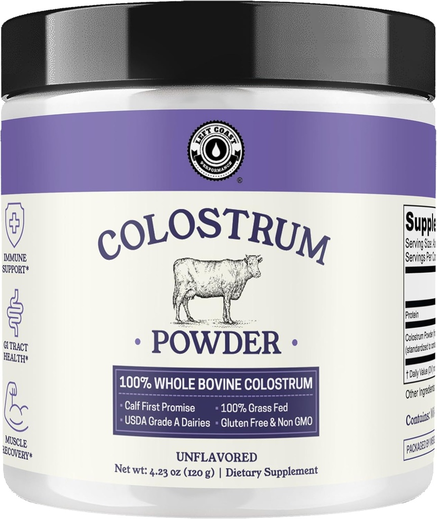 Poudre de colostrum – É.-U. Colostrum bovin pour les humains pour le soutien immunitaire, la santé des Guts, la récupération musculaire - ingrédient unique, pas d'additifs, herbacé, supplément de colostrum non OGM pour les femmes et les hommes