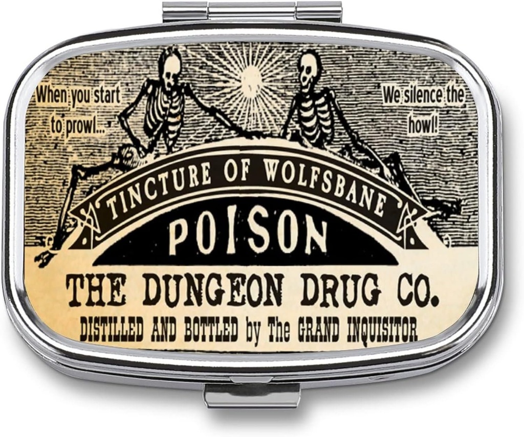 Metal 2 Compartiment Pill Organizer Travel Friendly Portable Compact Box Cute Case to Hold Vitamines/Tylenol/Fish Oil/Supplements/Meds/Tablet for Purse/Pocket (Poison Skull), 1,97x0,79x0,39''