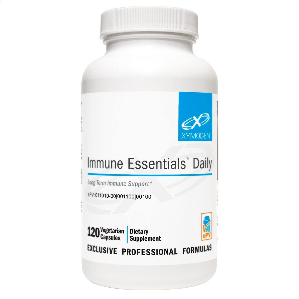XYMOGEN Immune Essentials Quotidien - Supplément de soutien immunitaire à long terme avec vitamine C Acide ascorbique, vitamine A et D3, N acétyl L Cysteine, chélate de zinc, quercétine (120 capsules)