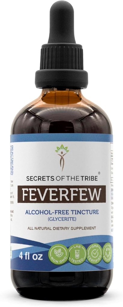 Secrets of the Tribe Feverfew Tincture Alcohol-Free Liquid Extract, Feverfew (Tanacetum parthenium) Dried Herb (4 FL OZ)