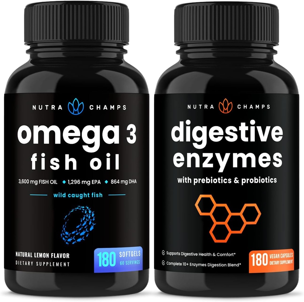 NutraChamps Omega 3 Huile de poisson et enzymes digestives