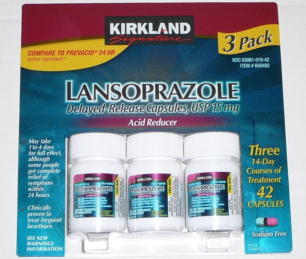 Kirkland Signature Lansoprazole 15 mg. Réducteur acide, 42 capsules