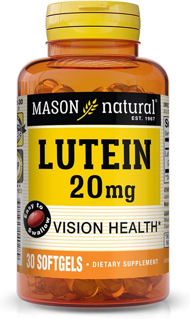 MASON Lutéine naturelle 20 mg avec vitamine E - Vision saine et fonction des yeux, soutient la santé des yeux, 30 softgels