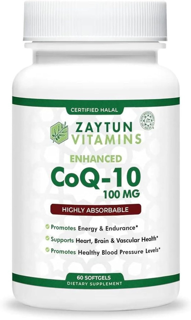 Zaytun Halal CoQ10 hautement absorbant, un par jour, soutient le soutien de la santé cardiaque et la production d'énergie, 60 mini softgels, fabriqués aux États-Unis - vitamines halales