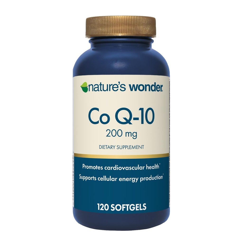 Nature's Wonder CoQ10 Supplément - CoQ10 200mg Softgels pour soutenir la santé cardiaque, la fonction cardiovasculaire et la production d'énergie cellulaire, 120 Softgels, 120 jours d'approvisionnement