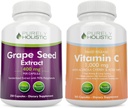 Extrait purement holistique de graines de raisin 400mg + vitamine C 1000mg temps de libération - 615 Capsules végétaliennes - Fabriqué aux États-Unis