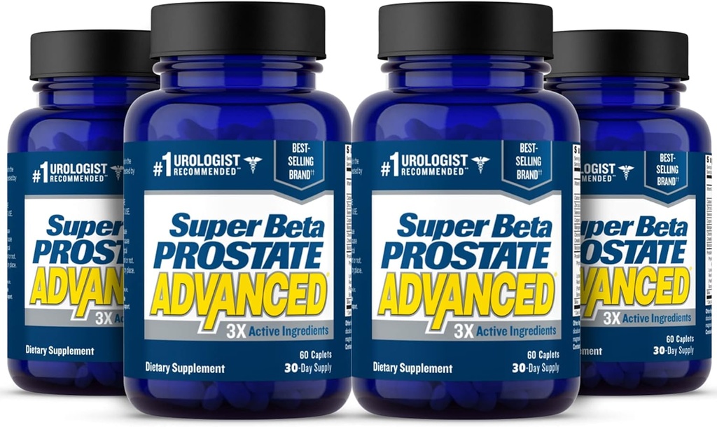 SUPER BETA PROSTATE Avancé – Promouvoir le sommeil, l'élimination de Bladder de soutien. Supplément de soutien prostate pour la santé des hommes avec Beta Sitostérol, pas Saw Palmetto. (240 capsules, 4 paquets)