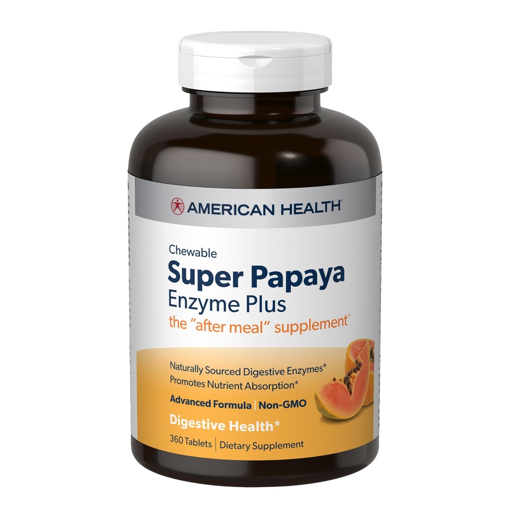 American Health Super Papaya Enzyme Plus - 360 comprimés à croquer - Le supplément après-repas - Non-OGM - 120 portions