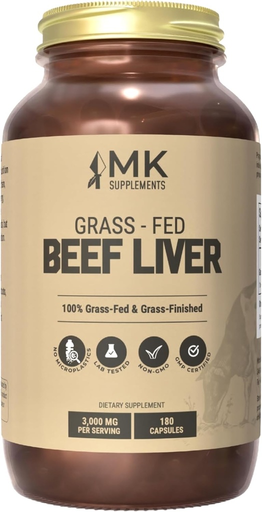 MK Supplements Grass Fed Beef Liver Supplement, Supports Energy Production, Detoxification, Digestion, Immunity and Full Body Wellness, Non-GMO, Freeze Dried, 45 Servings (3,000 mg Each)