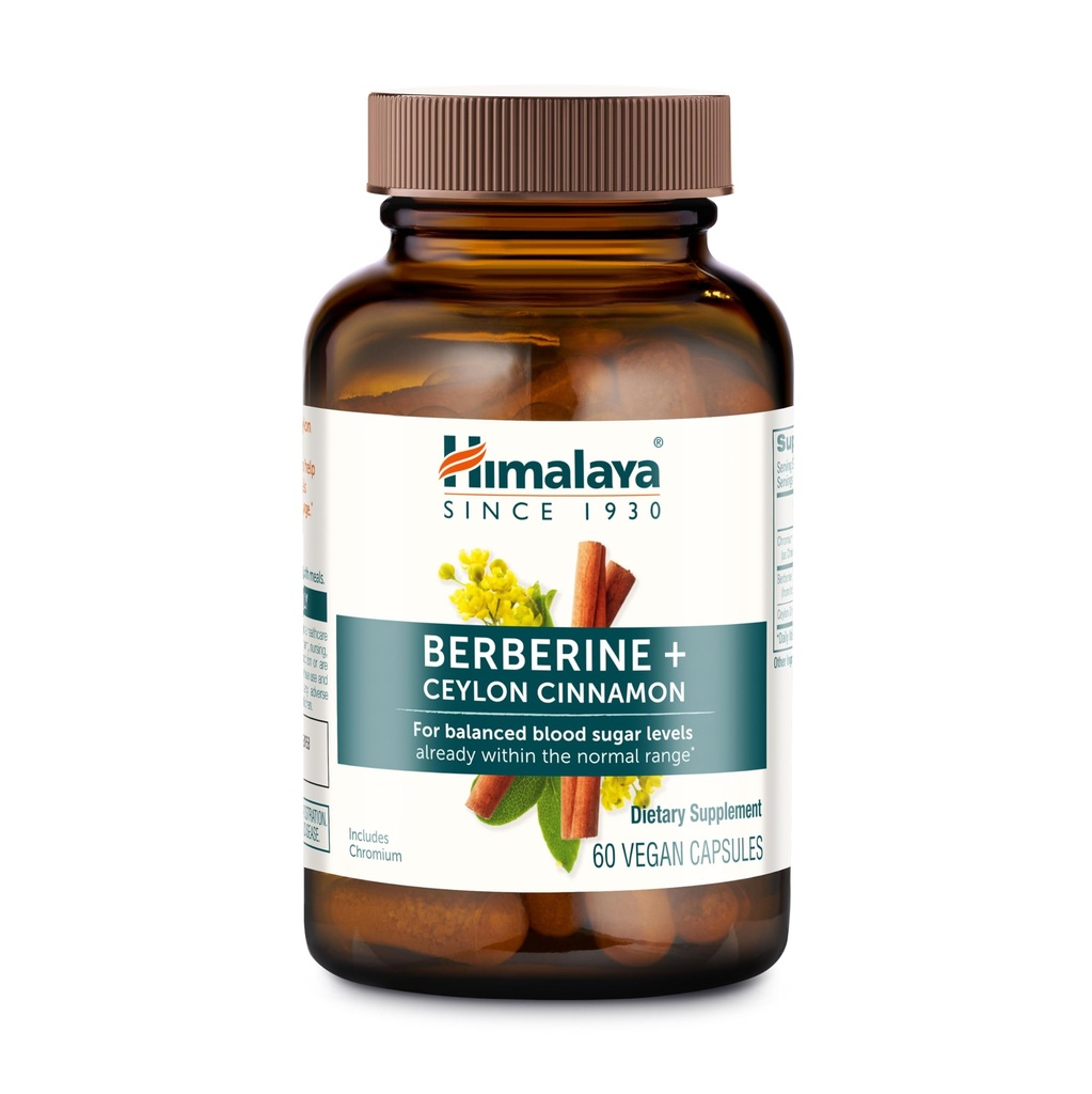 Himalaya Berberine avec Ceylan Cinnamon - Supplément à base de plantes pour soutenir le métabolisme normal, l'immunité et la santé digestive - Vegan, sans gluten, 60 capsules végétariennes