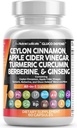 Nettoyer les nutraceutiques Ceylan Cinnamon Capsules + Berberine Curcuma Cider Vinegar Ginseng Bitter Melon Gymnema Lait Thistle Fenugreek Supplément Pills Poudre pour hommes et femmes