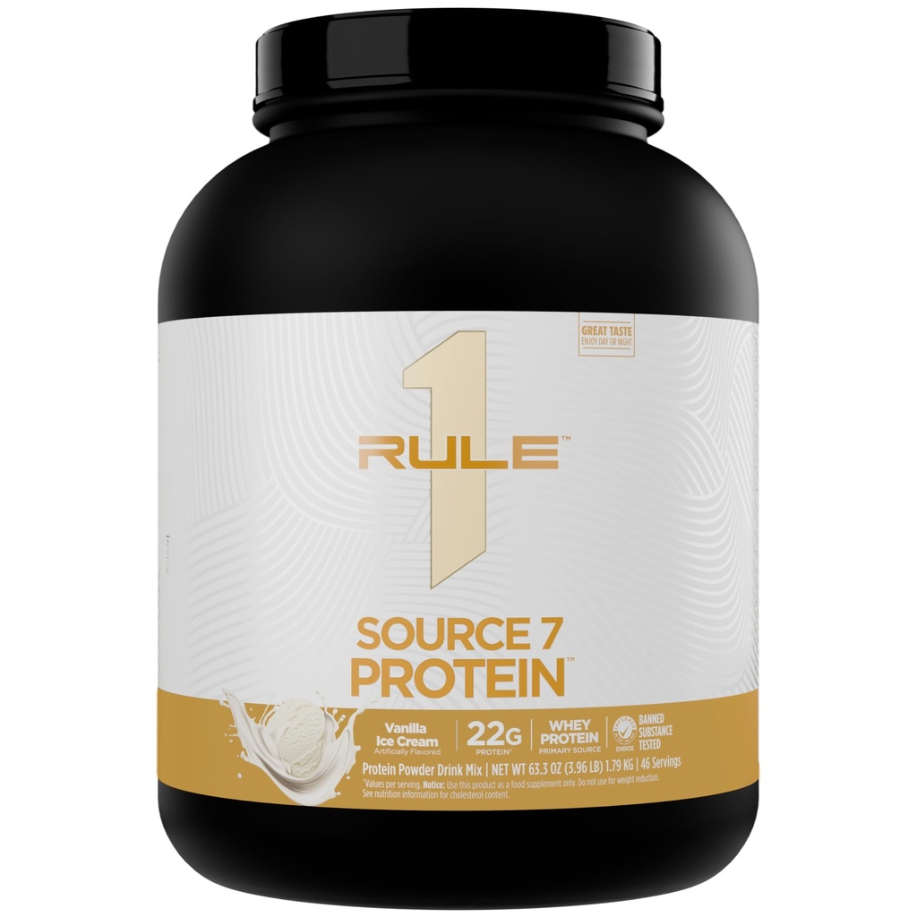 Règle 1 Source 7 Protéines – Flavor décadent, Texture lisse veloutée, 22g Protéines à tout moment et 10g AAE qui se produisent naturellement selon le service de 7 sources premium (4 livres*, crème glacée Vanilla)