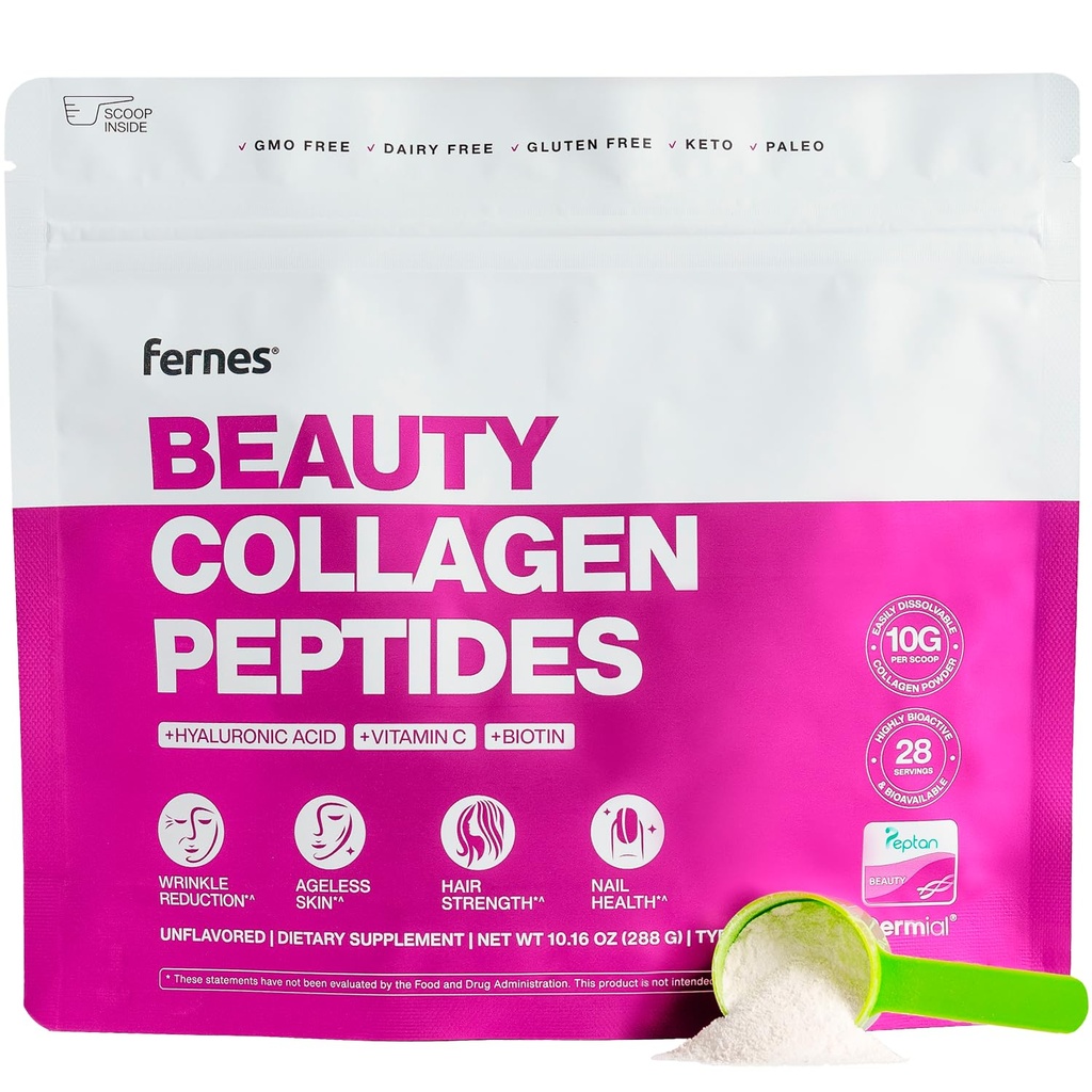 Poudre avancée de peptides de collagène pour femmes - Acide hyaluronique, biotine et vitamine C, Protéines hydrolysées Cheveux, peau, ongles et soutien articulaire - Gazon de type I et III Keto, Paléo, Kosher 9,88 oz Non aromatisé