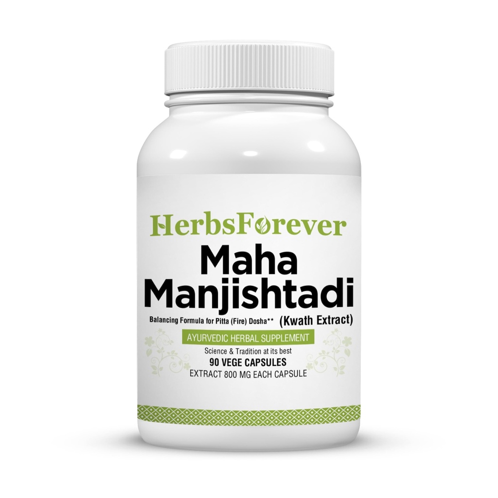 Herbsforever Manjishtadi Kwath Capsules.com Supplément à base de plantes ayurvédiques pour la santé de la peau et la désintoxication 90 Capsules de légumes, 800 mg chacune Formule de bien-être traditionnel