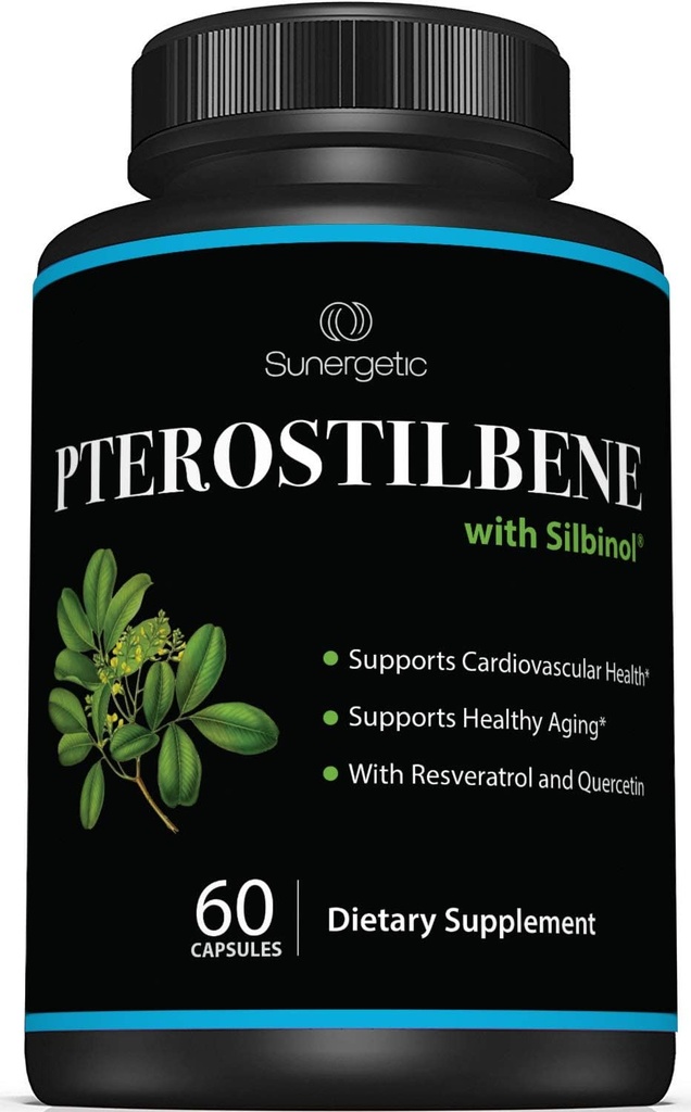 Supplément Pterostilbene Premium – Pterostilbene avec Resveratrol & Quercetin – Soutient le vieillissement en santé – Source naturelle Pterostilbene 100mg par portion – 60 Capsules