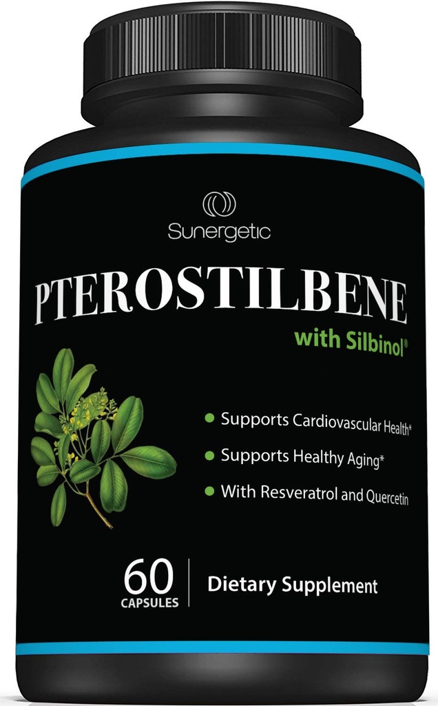 Supplément Pterostilbene Premium – Pterostilbene avec Resveratrol & Quercetin – Soutient le vieillissement en santé – Source naturelle Pterostilbene 100mg par portion – 60 Capsules