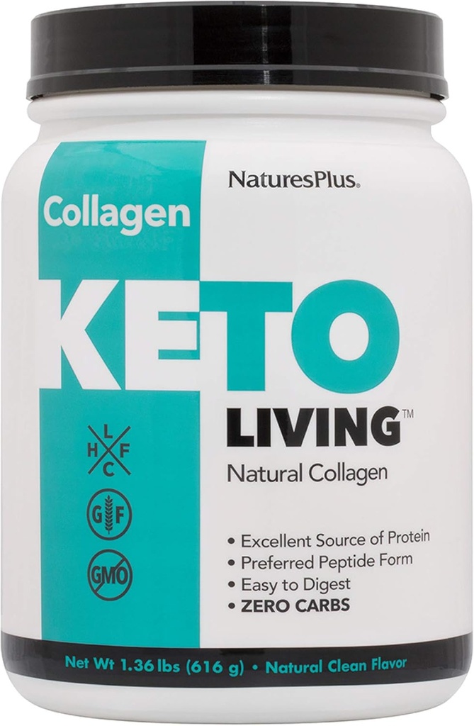 NaturesPlus KetoLiving Collagène naturel, non aromatisé - Tuyau de 1,36 lb - Poudre de protéines kétogéniques - Soutient la santé immunitaire et gustative, la mobilité articulaire et les cheveux, la peau et les ongles - sans gluten, non-OGM - 28 portions
