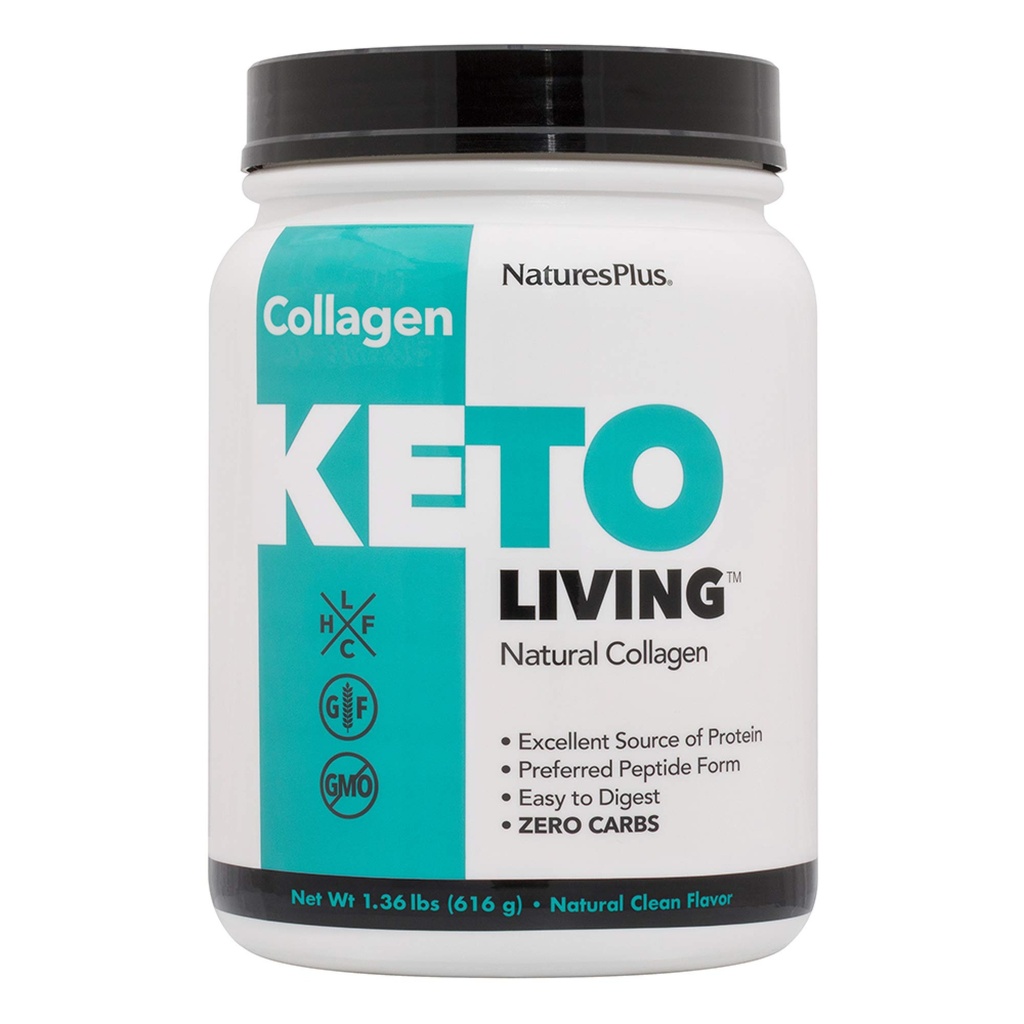 NaturesPlus KetoLiving Collagène naturel, non aromatisé - Tuyau de 1,36 lb - Poudre de protéines kétogéniques - Soutient la santé immunitaire et gustative, la mobilité articulaire et les cheveux, la peau et les ongles - sans gluten, non-OGM - 28 portions