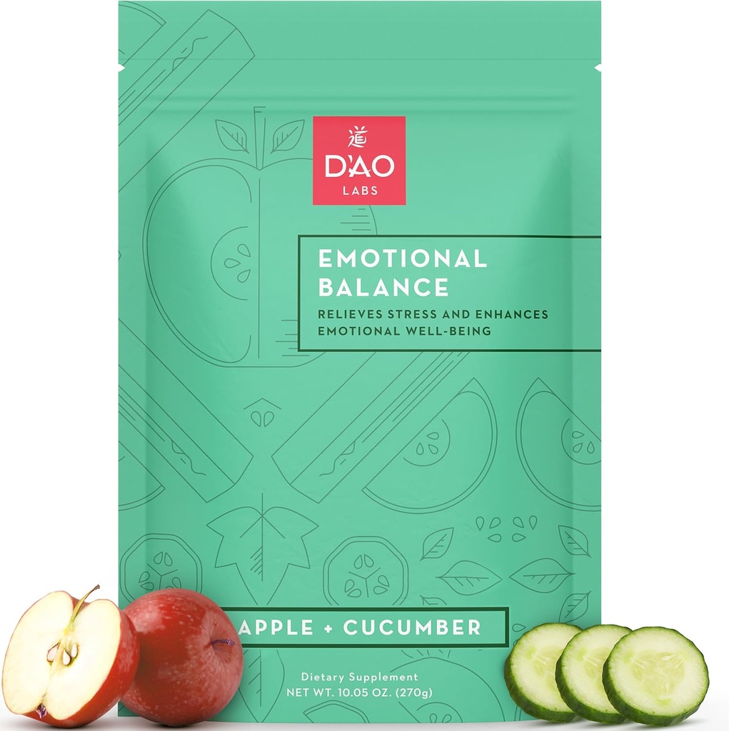 D'AO Labs Balance émotionnelle - Poudre de balance émotionnelle - Calm & Stress Relief - Poudre effervescente avec goût de concombre - Xiao Yao San Traditionnel Herbal chinois - 30 portions individuelles
