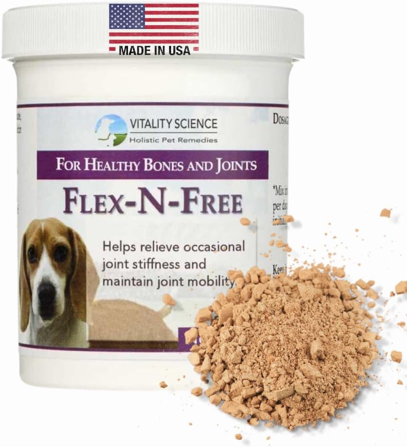 Vitality Science Flex N Free pour chiens Promote la santé des os et des articulations Soulage la stérilité Maintenir la mobilité articulaire Réduit l'inflammation Construit le tissu osseux 100% sûr et naturel (120g)