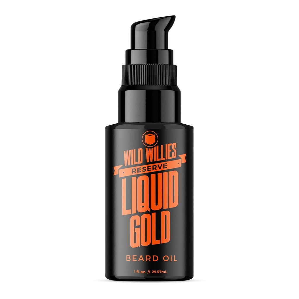 Wild Willies Huile de barbe d'or liquide pour les hommes - Adoucisseur de barbe infusé d'huiles essentielles Nourrit et Hydrates Cheveux du visage - Huile de croissance de barbe pour des moustaches saines et une routine quotidienne de grooming, 1 fl oz