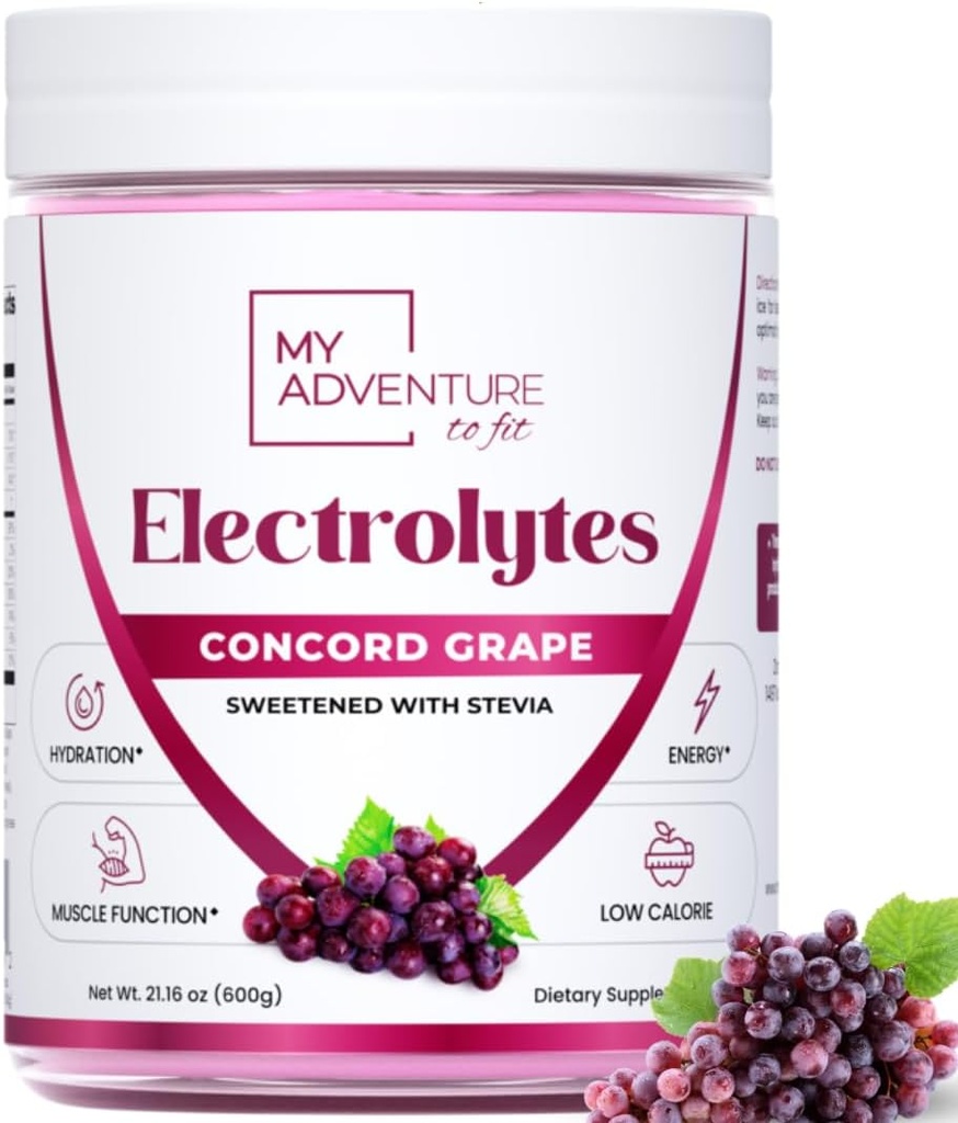 Zéro Sucre - Poudre d'électrolytes de raisin Concord - Mélange d'hydratation rafraîchissant - Énergie sans caféine avec tous les ingrédients naturels - Vegan, Keto & Paleo - Mélange d'électrolytes sans sucre - 120 portions