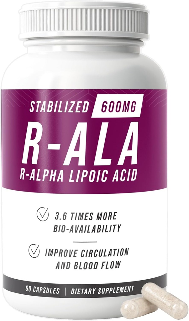 NERVE RENOW R-ALA Stabilisé Acide alpha lipoïque R 600mg Supplément de soutien Nerve 60 Capsules
