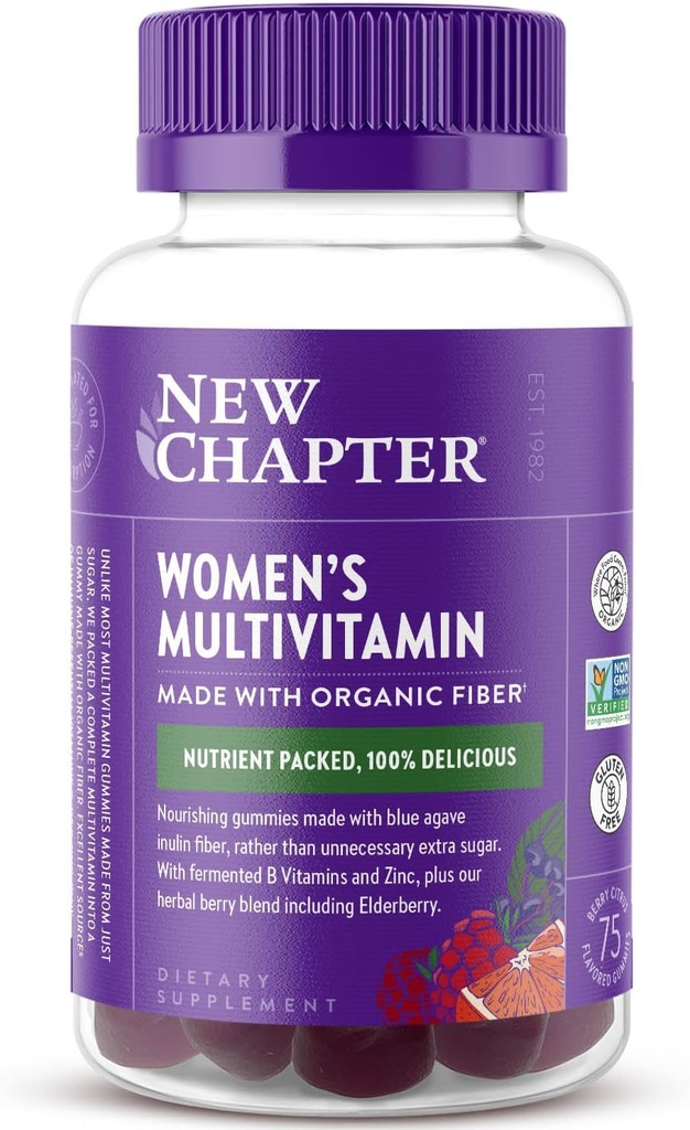 New Chapter Women’s Multivitamin Gummies - 59% Less Sugar, Women’s Gummy Vitamins with Vitamin C, D3 & Zinc, Non-GMO, Gluten Free, Berry-Citrus, 75ct